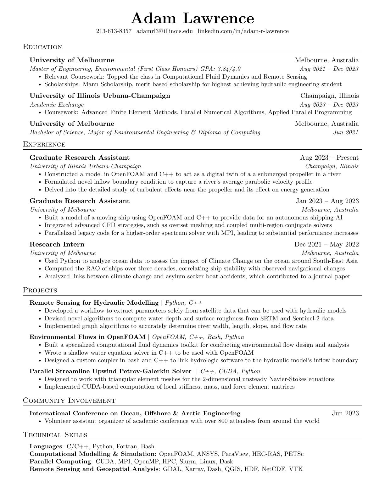 Rendered page of Adam Lawrence's resume PDF
